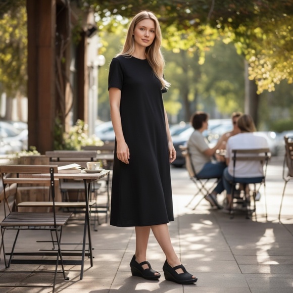 Bernie Mev Yvone Black  Wedge Sandals Comfort Slip-On Peep Toe Lightweight - NWB - Picture 2 of 7